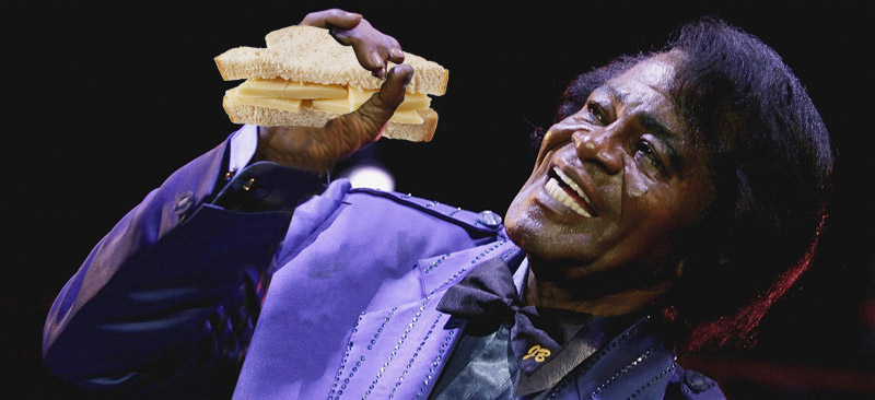 James Brown eating a Cheese Sandwich